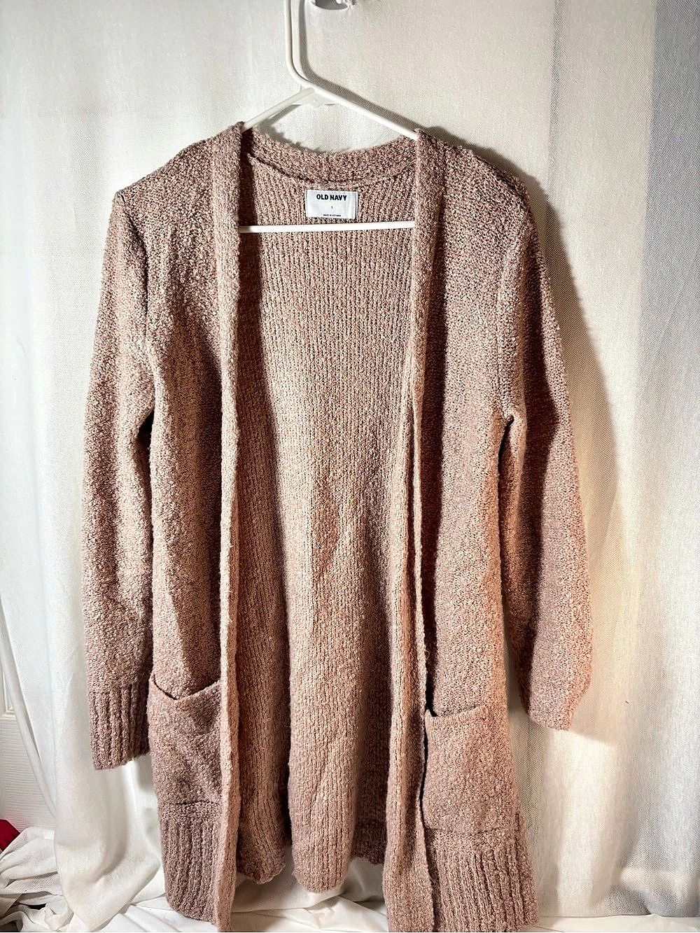 Old Navy Cozy Boucle Long-Line Open-Front Cardigan Blush pink Small